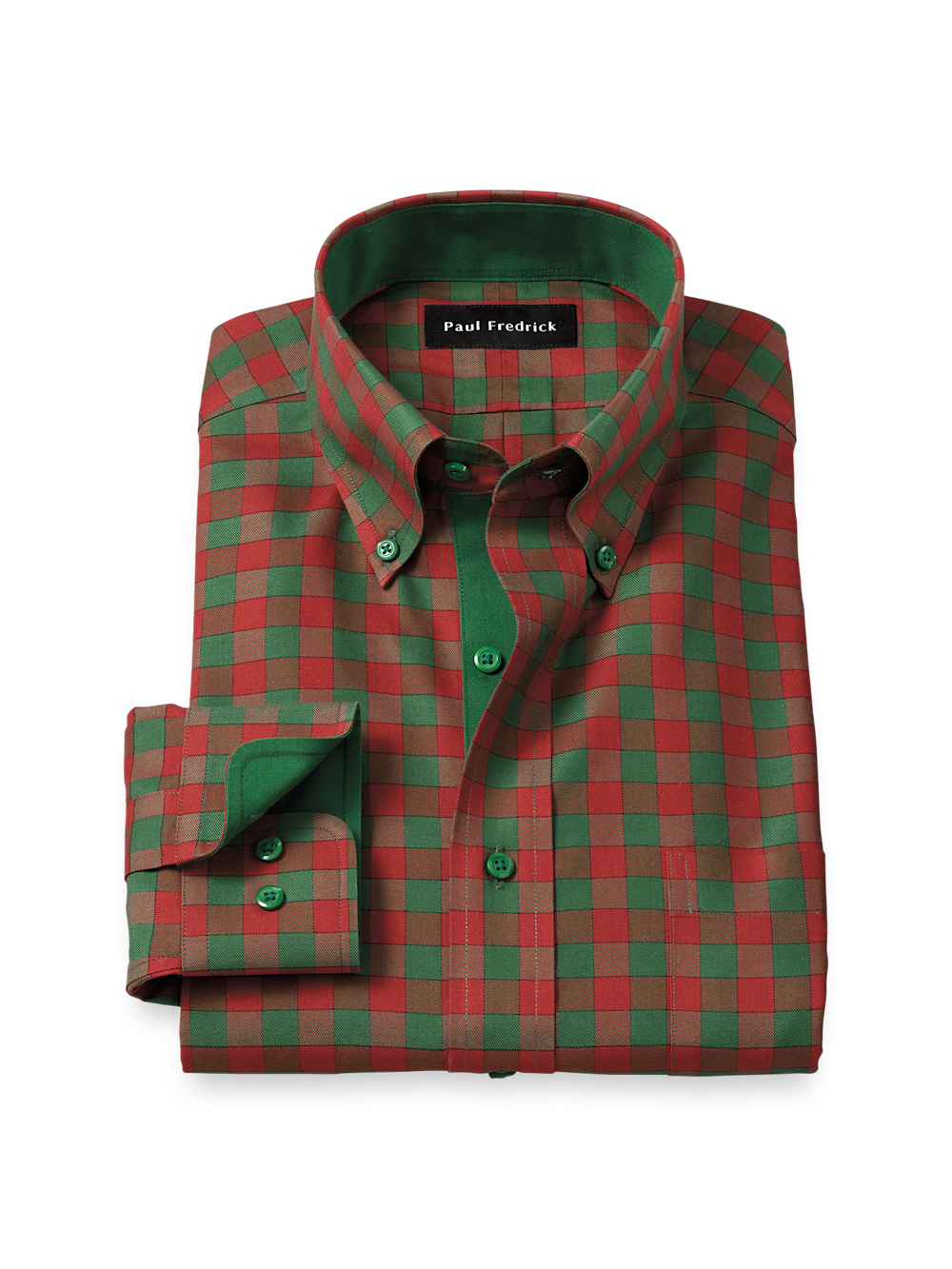 Product Image of Comfort Stretch Non-iron Check Dress Shirt With Contrast Trim-Green/Rust