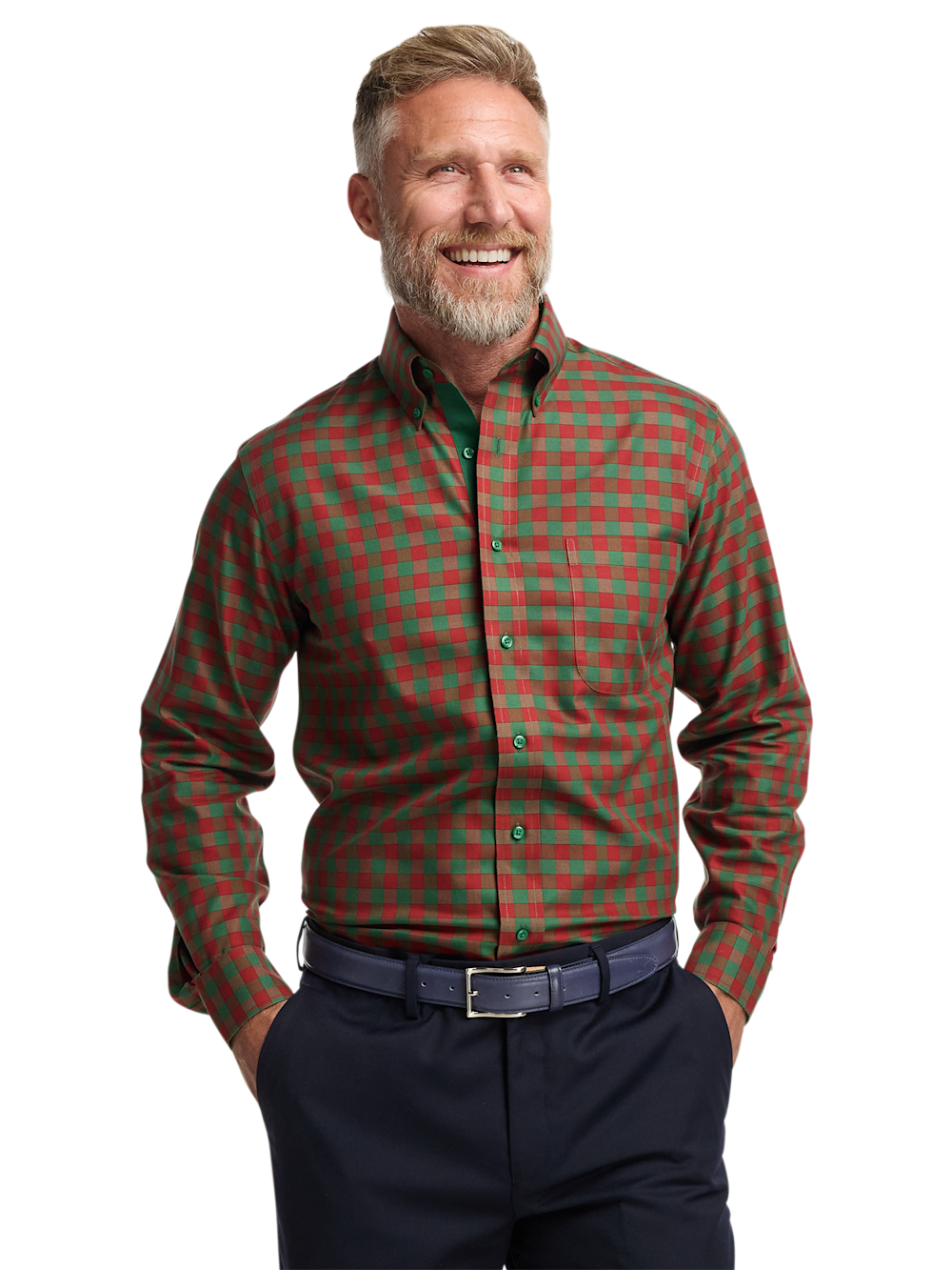 Alternate Image of Comfort Stretch Non-iron Check Dress Shirt With Contrast Trim-1