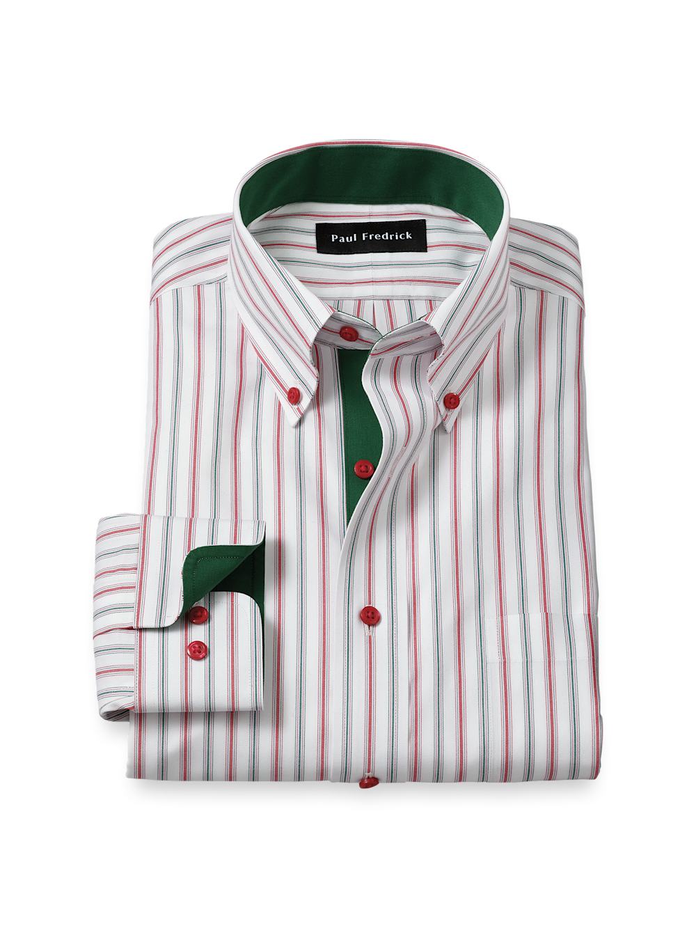 Product Image of Comfort Stretch Non-iron Stripe Dress Shirt With Contrast Trim-Red/Green