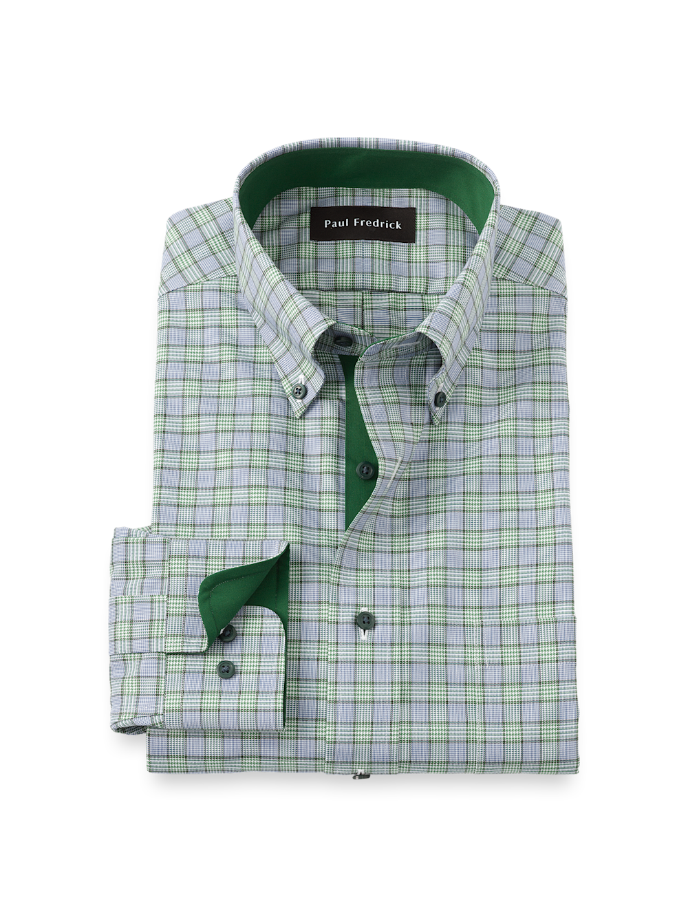 Product Image of Comfort Stretch Non-iron Plaid Dress Shirt With Contrast Trim-Green