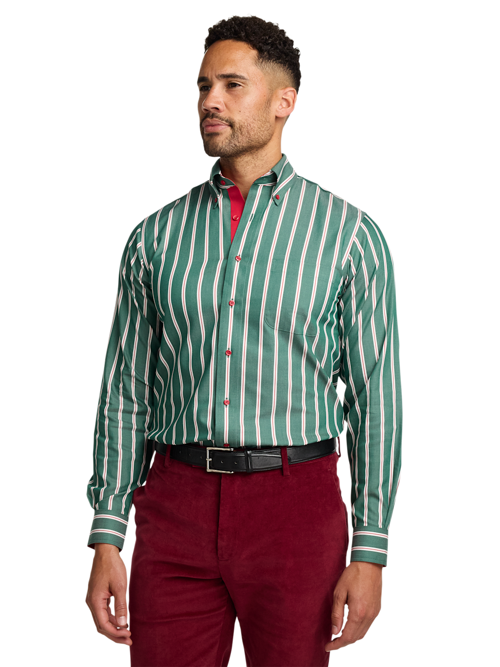 Alternate Image of Comfort Stretch Non-iron Stripe Dress Shirt With Contrast Trim-1