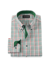 Comfort Stretch Non-Iron Plaid Dress Shirt With Contrast Trim - Green/red