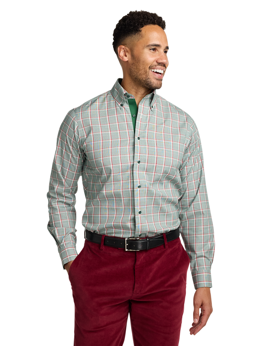 Alternate Image of Comfort Stretch Non-iron Plaid Dress Shirt With Contrast Trim-1