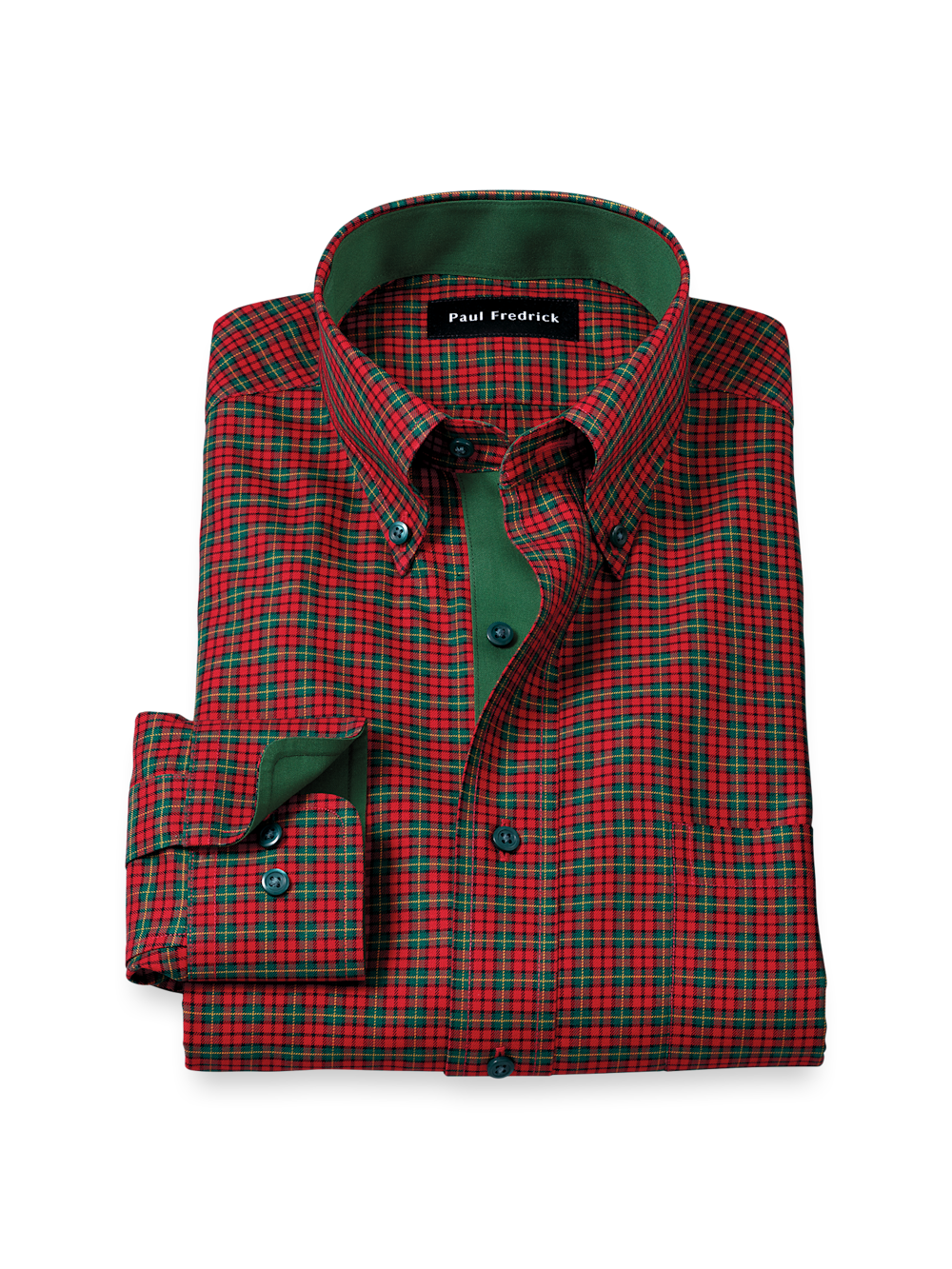Product Image of Comfort Stretch Non-iron Plaid Dress Shirt With Contrast Trim-Red/Green