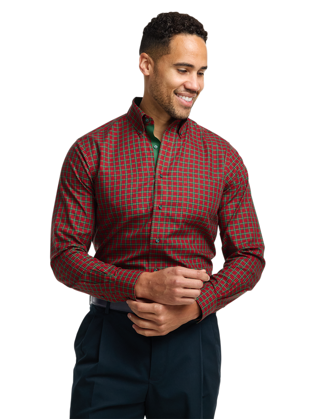 Alternate Image of Comfort Stretch Non-iron Plaid Dress Shirt With Contrast Trim-1