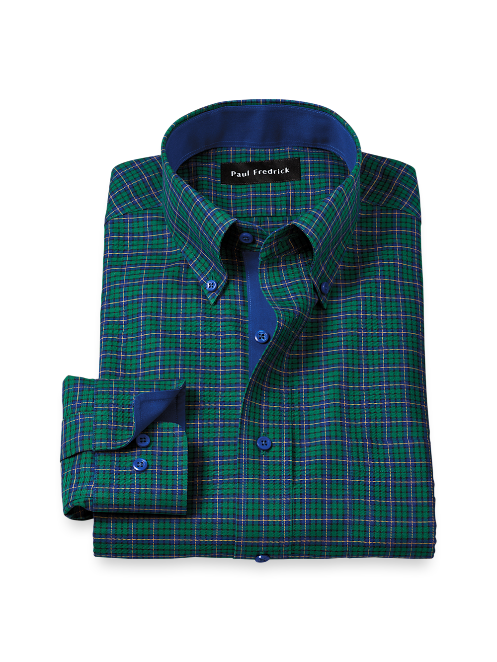 Product Image of Comfort Stretch Non-iron Plaid Dress Shirt With Contrast Trim-Green/Blue