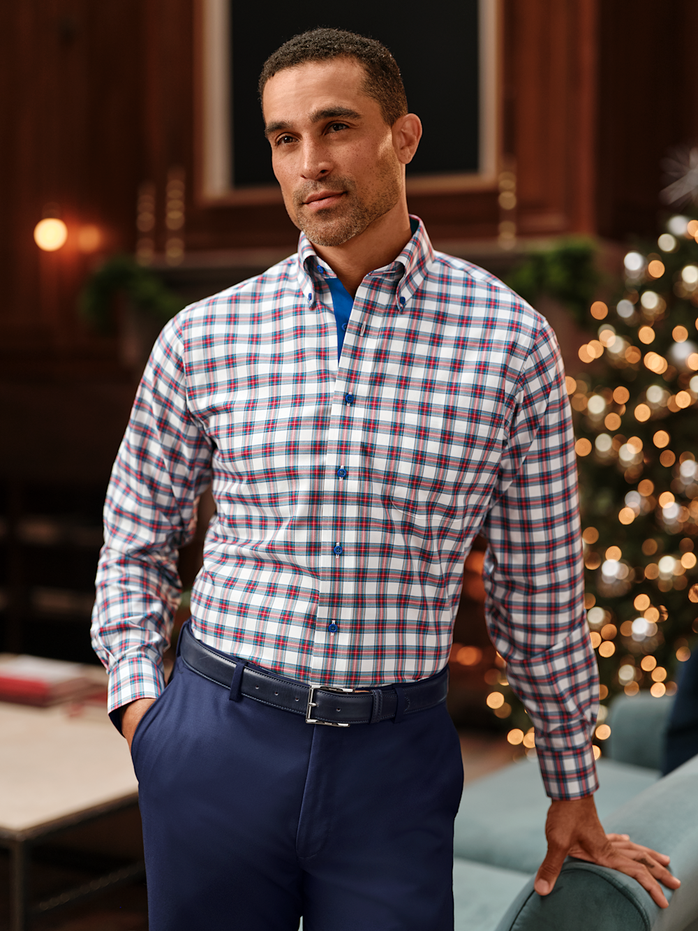 Alternate Image of Comfort Stretch Non-iron Plaid Dress Shirt With Contrast Trim-7