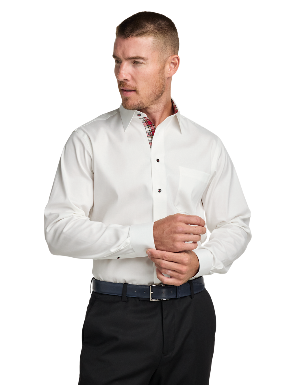 Alternate Image of Comfort Stretch Non-iron Solid Dress Shirt With Contrast Trim-1