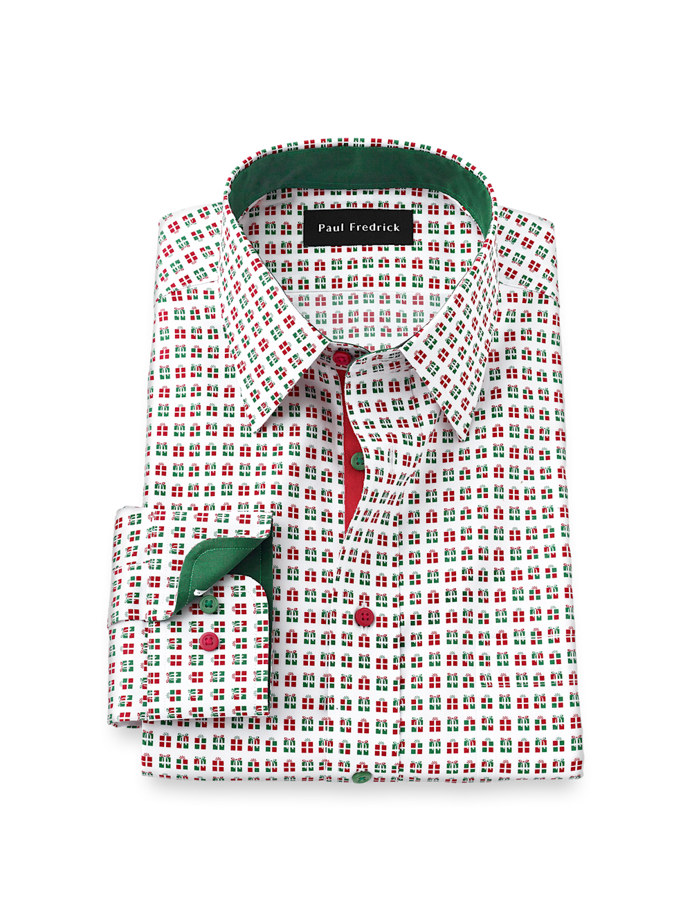 Product Image of Comfort Stretch Non-iron Novelty Dress Shirt With Contrast Trim-Red/Green