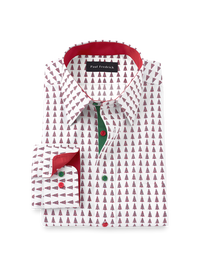 Comfort Stretch Non-Iron Novelty Dress Shirt With Contrast Trim - Red/green