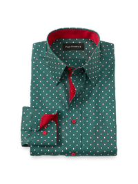 Comfort Stretch Non-Iron Novelty Dress Shirt With Contrast Trim - Green