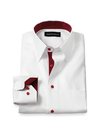 Comfort Stretch Non-Iron Solid Dress Shirt With Contrast Trim - White