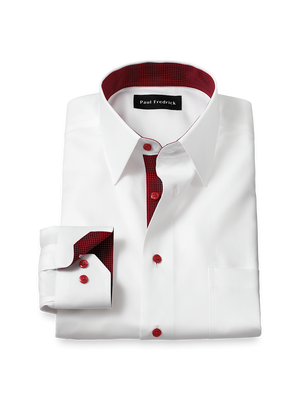 Comfort Stretch Non-Iron Solid Dress Shirt With Contrast Trim - White