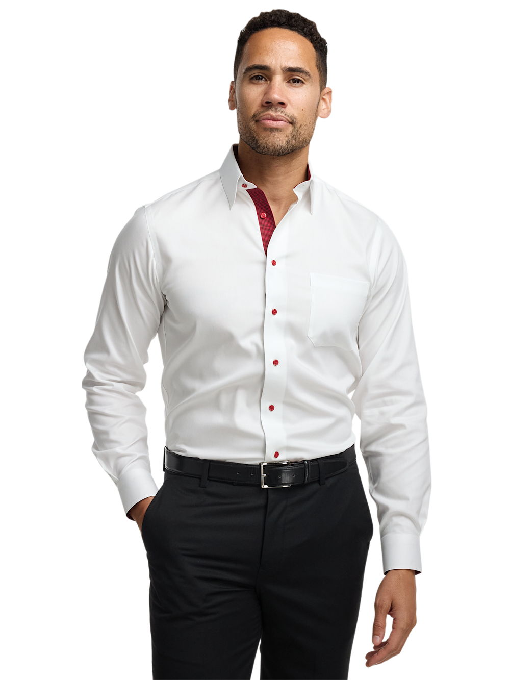 Alternate Image of Comfort Stretch Non-iron Solid Dress Shirt With Contrast Trim-1