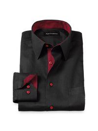 Comfort Stretch Non-Iron Solid Dress Shirt With Contrast Trim - Black