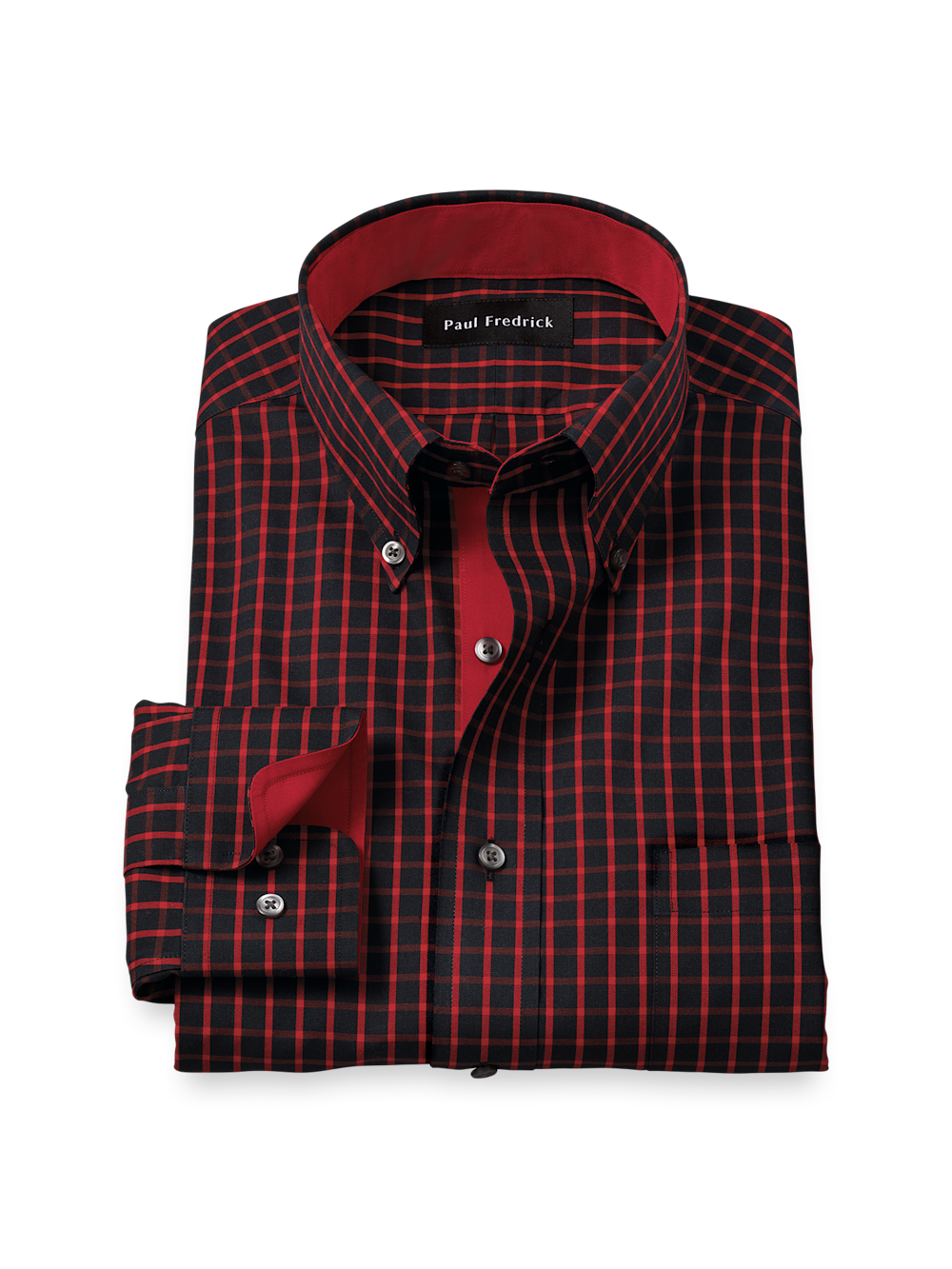 Product Image of Comfort Stretch Non-iron Check Dress Shirt With Contrast Trim-Black/Red