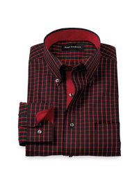 Comfort Stretch Non-Iron Check Dress Shirt With Contrast Trim - Black/red