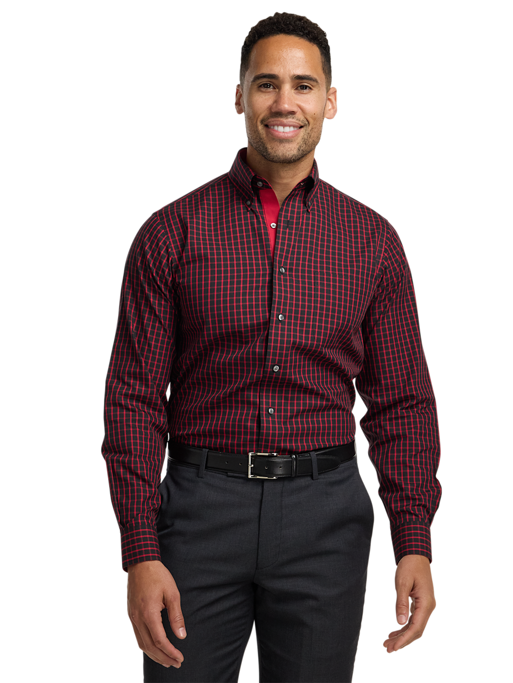 Alternate Image of Comfort Stretch Non-iron Check Dress Shirt With Contrast Trim-1