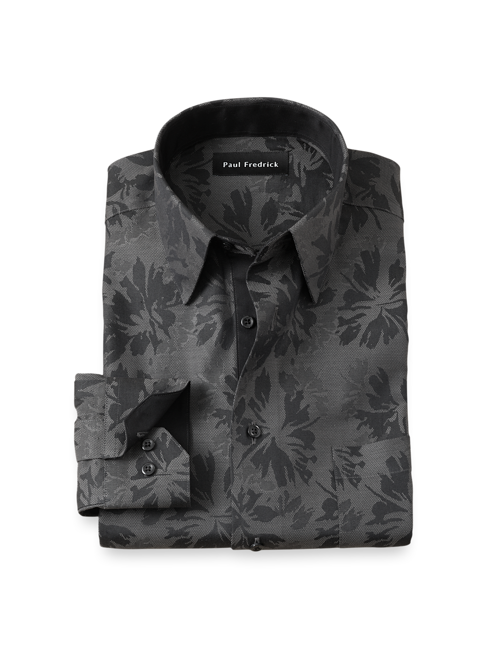 Product Image of Comfort Stretch Non-iron Botanical Dress Shirt With Contrast Trim-Charcoal