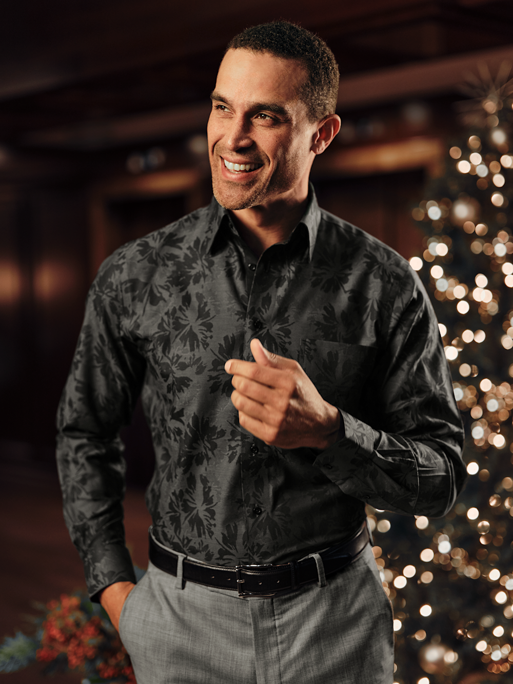 Alternate Image of Comfort Stretch Non-iron Botanical Dress Shirt With Contrast Trim-7