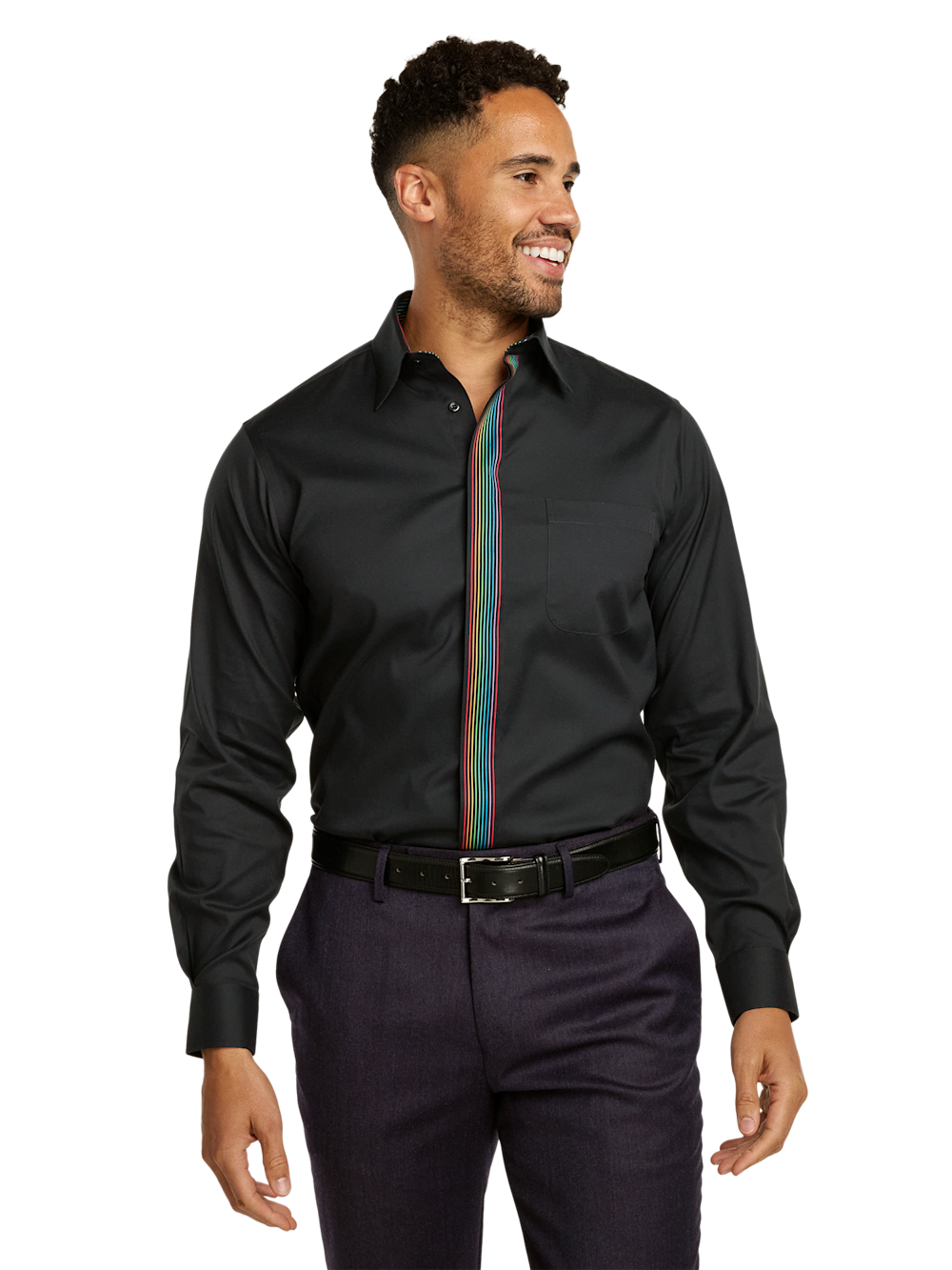 Alternate Image of Comfort Stretch Non-iron Solid Dress Shirt With Contrast Trim-1