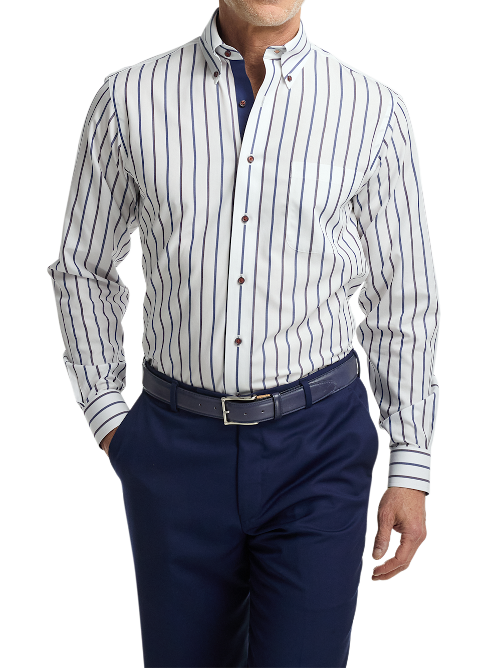 Alternate Image of Comfort Stretch Non-iron Stripe Dress Shirt With Contrast Trim-1