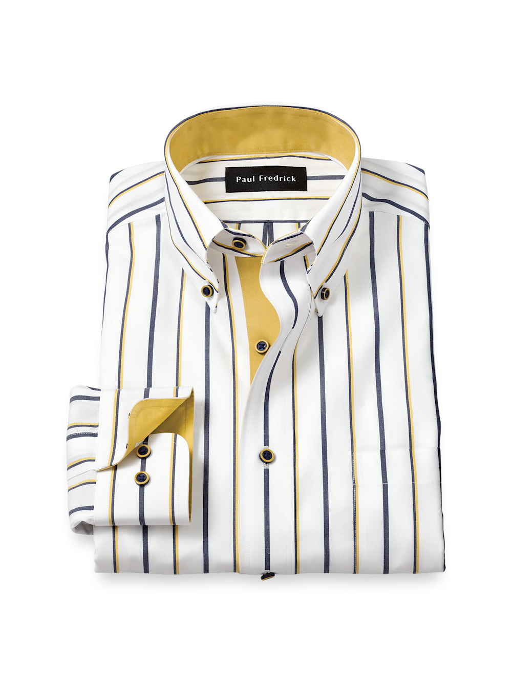 Product Image of Comfort Stretch Non-iron Stripe Dress Shirt With Contrast Trim-Navy/Gold