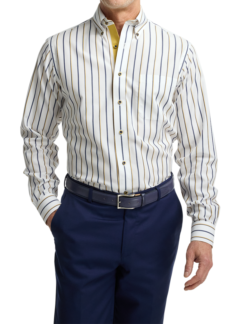 Alternate Image of Comfort Stretch Non-iron Stripe Dress Shirt With Contrast Trim-1