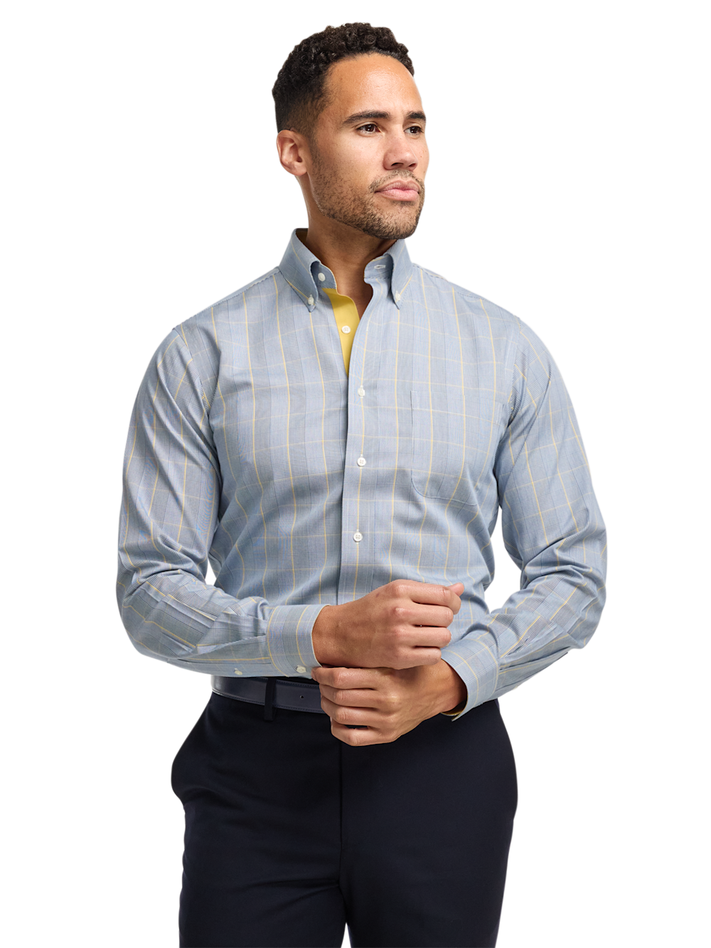 Alternate Image of Comfort Stretch Non-iron Plaid Dress Shirt With Contrast Trim-1