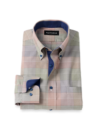 Comfort Stretch Non-Iron Plaid Dress Shirt With Contrast Trim - Multi