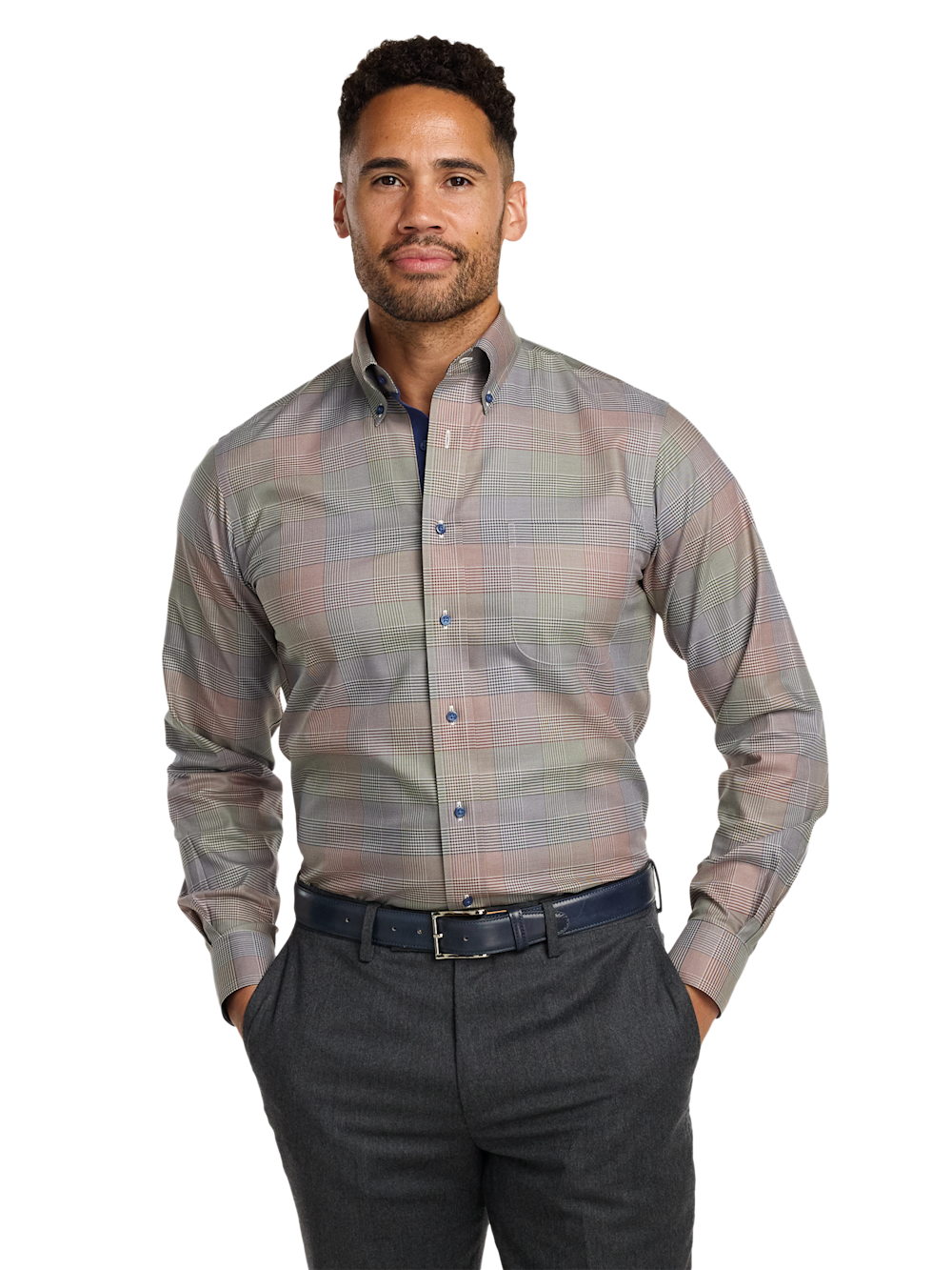 Alternate Image of Comfort Stretch Non-iron Plaid Dress Shirt With Contrast Trim-1