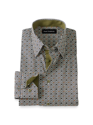 Comfort Stretch Non-Iron Check Dress Shirt With Contrast Trim - Olive Multi