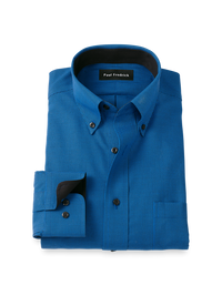 Non-Iron Cotton Check Dress Shirt With Contrast Trim - Black/blue