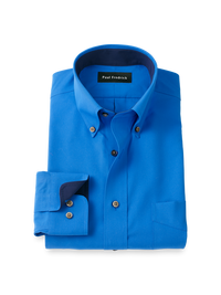 Non-Iron Cotton Solid Dress Shirt With Contrast Trim - Cobalt