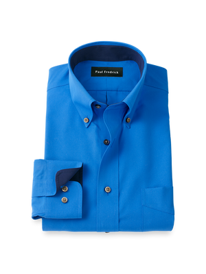 Non-Iron Cotton Solid Dress Shirt With Contrast Trim - Cobalt