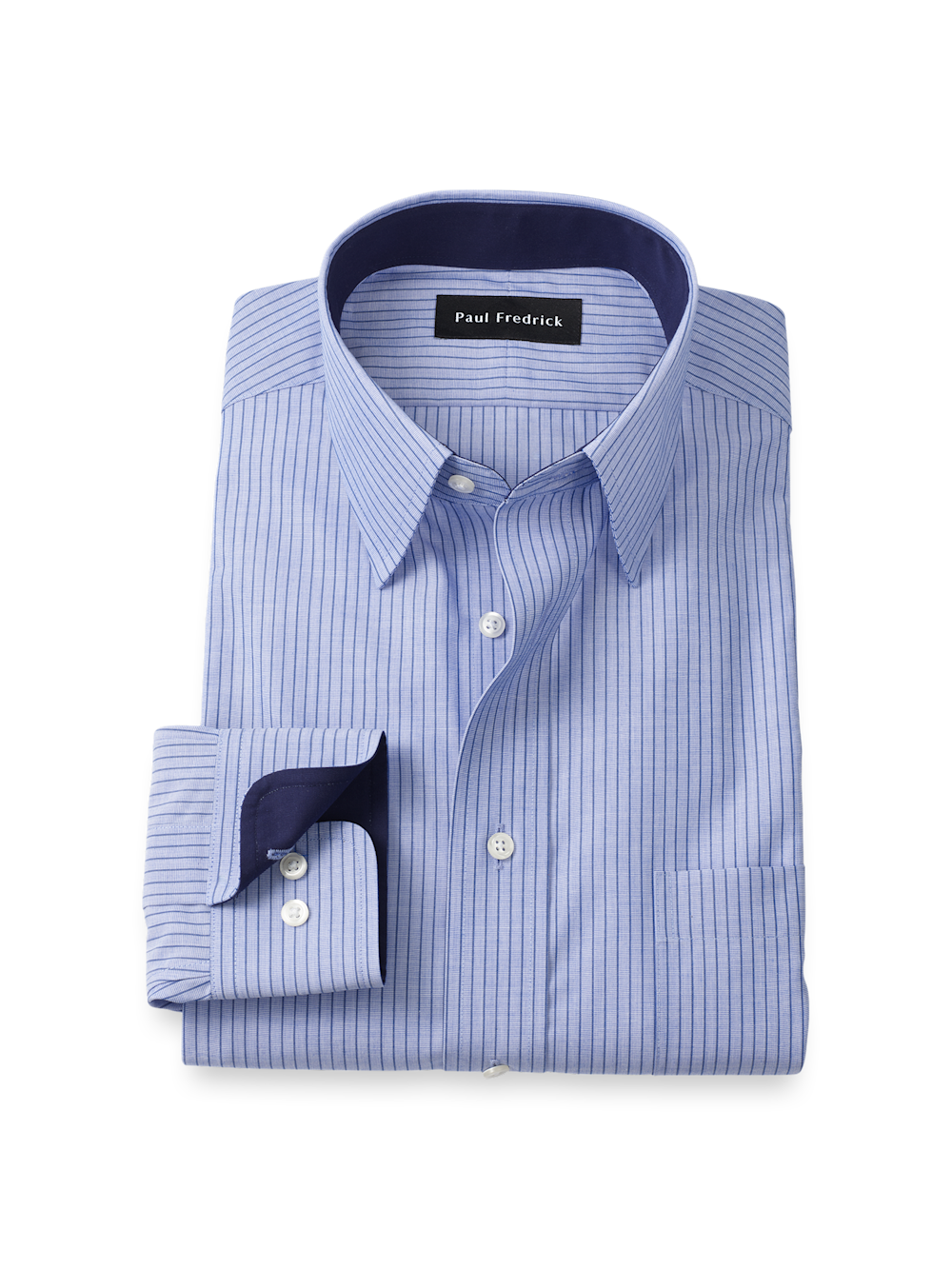 Product Image of Non-iron Cotton Stripe Dress Shirt With Contrast Trim-Blue
