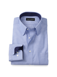 Non-Iron Cotton Stripe Dress Shirt With Contrast Trim - Blue