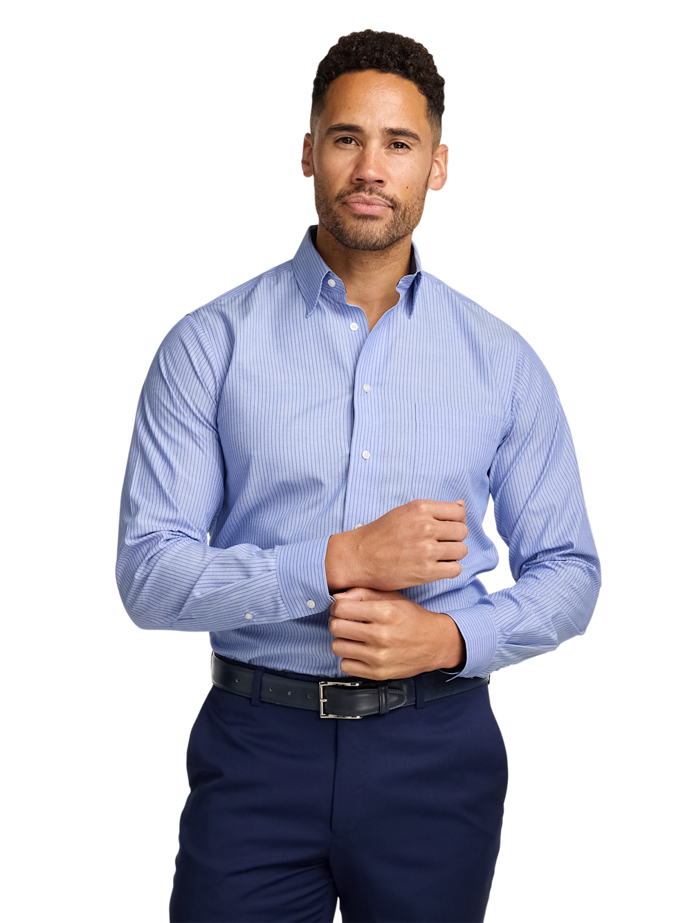 Alternate Image of Non-iron Cotton Stripe Dress Shirt With Contrast Trim-1