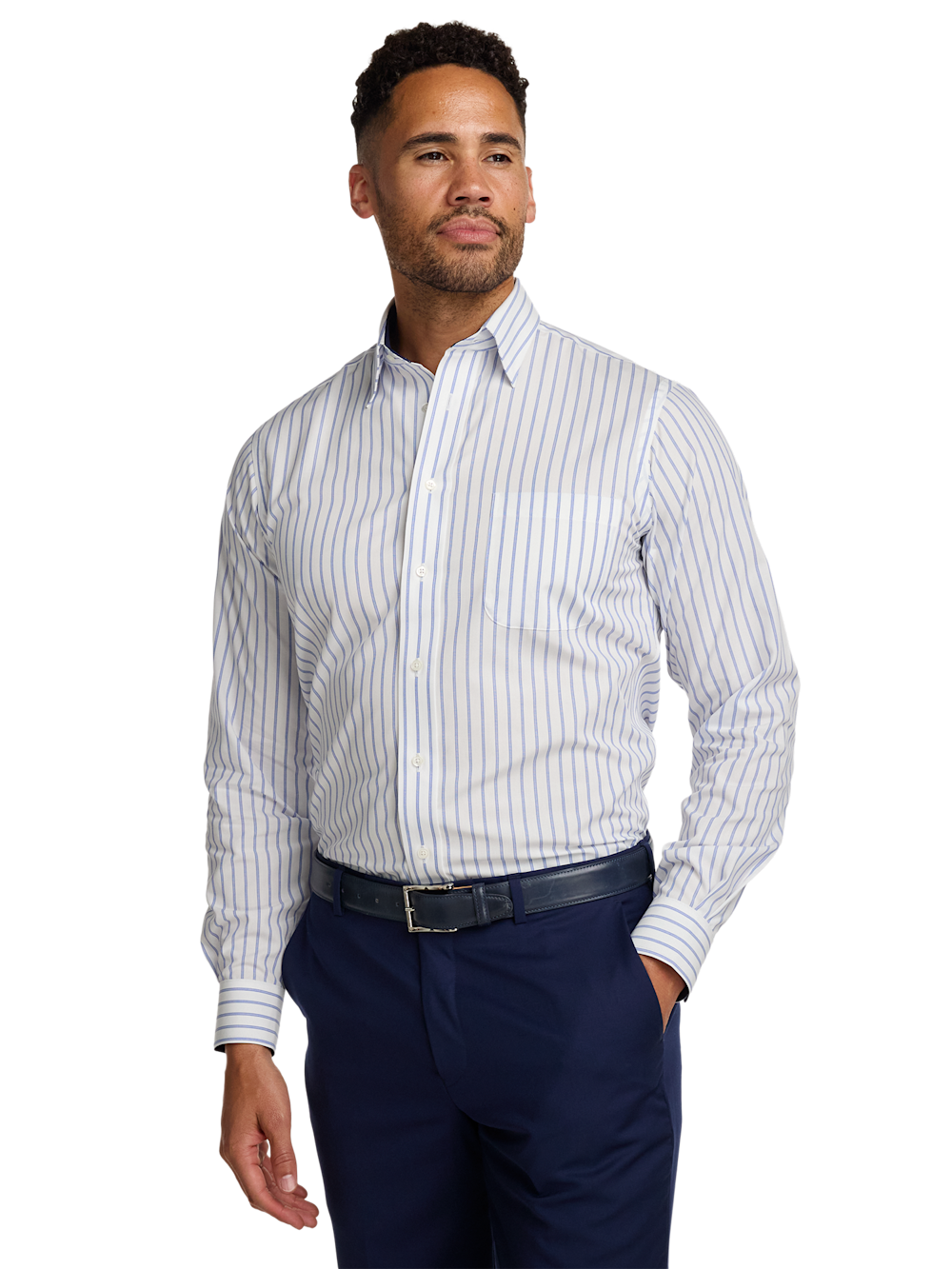 Alternate Image of Non-iron Cotton Stripe Dress Shirt With Contrast Trim-1