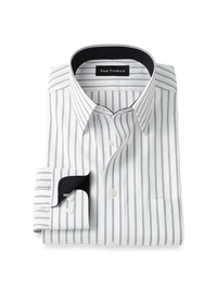 Non-Iron Cotton Stripe Dress Shirt With Contrast Trim - Black