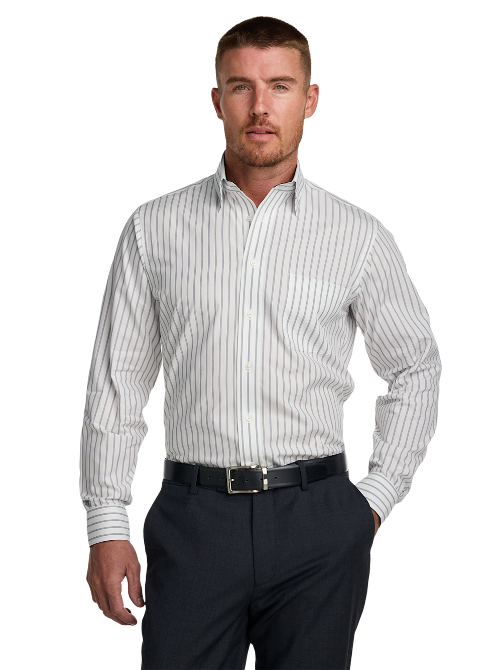 Alternate Image of Non-iron Cotton Stripe Dress Shirt With Contrast Trim-1