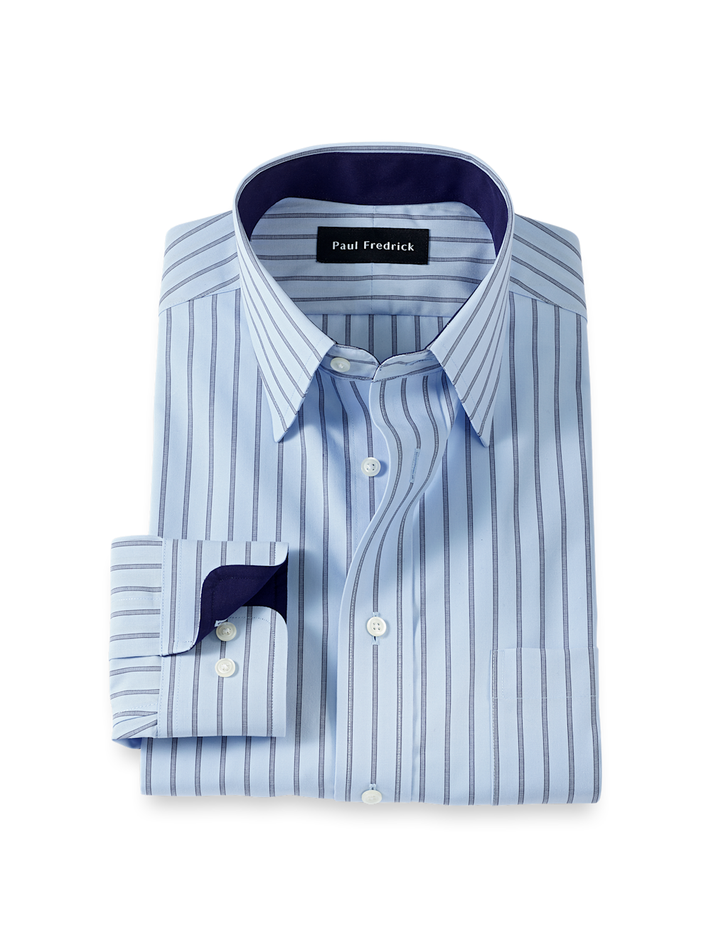 Product Image of Non-iron Cotton Stripe Dress Shirt With Contrast Trim-Blue