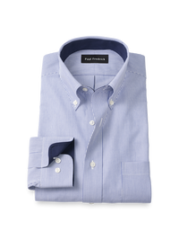 Non-Iron Cotton Stripe Dress Shirt With Contrast Trim - Blue