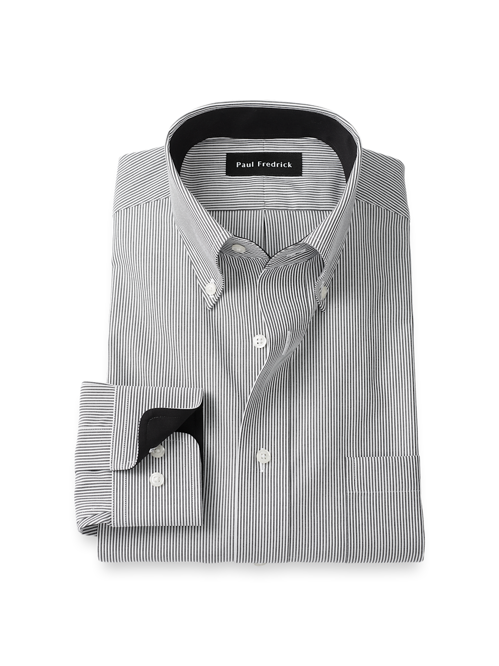 Product Image of Non-iron Cotton Stripe Dress Shirt With Contrast Trim-Black