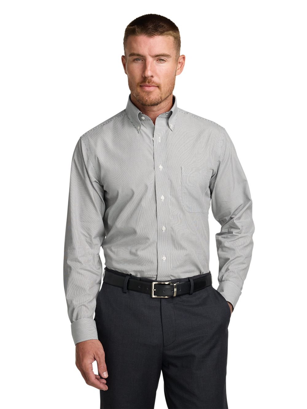 Alternate Image of Non-iron Cotton Stripe Dress Shirt With Contrast Trim-1