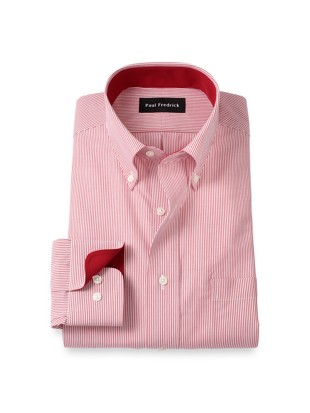 Product Image of Non-iron Cotton Stripe Dress Shirt With Contrast Trim-Red