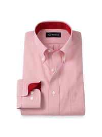 Non-Iron Cotton Stripe Dress Shirt With Contrast Trim - Red