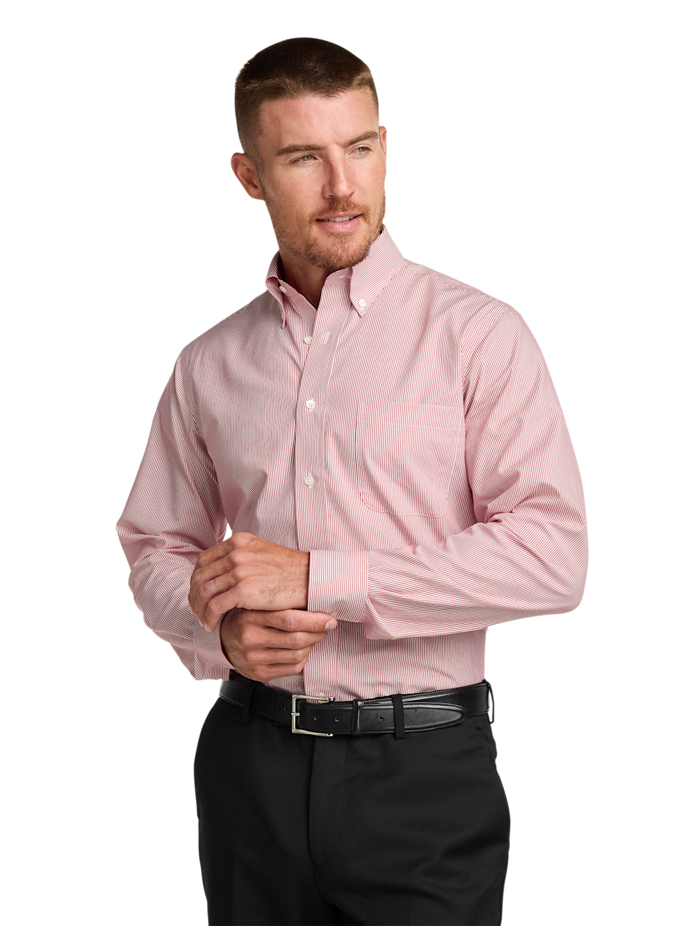 Alternate Image of Non-iron Cotton Stripe Dress Shirt With Contrast Trim-1