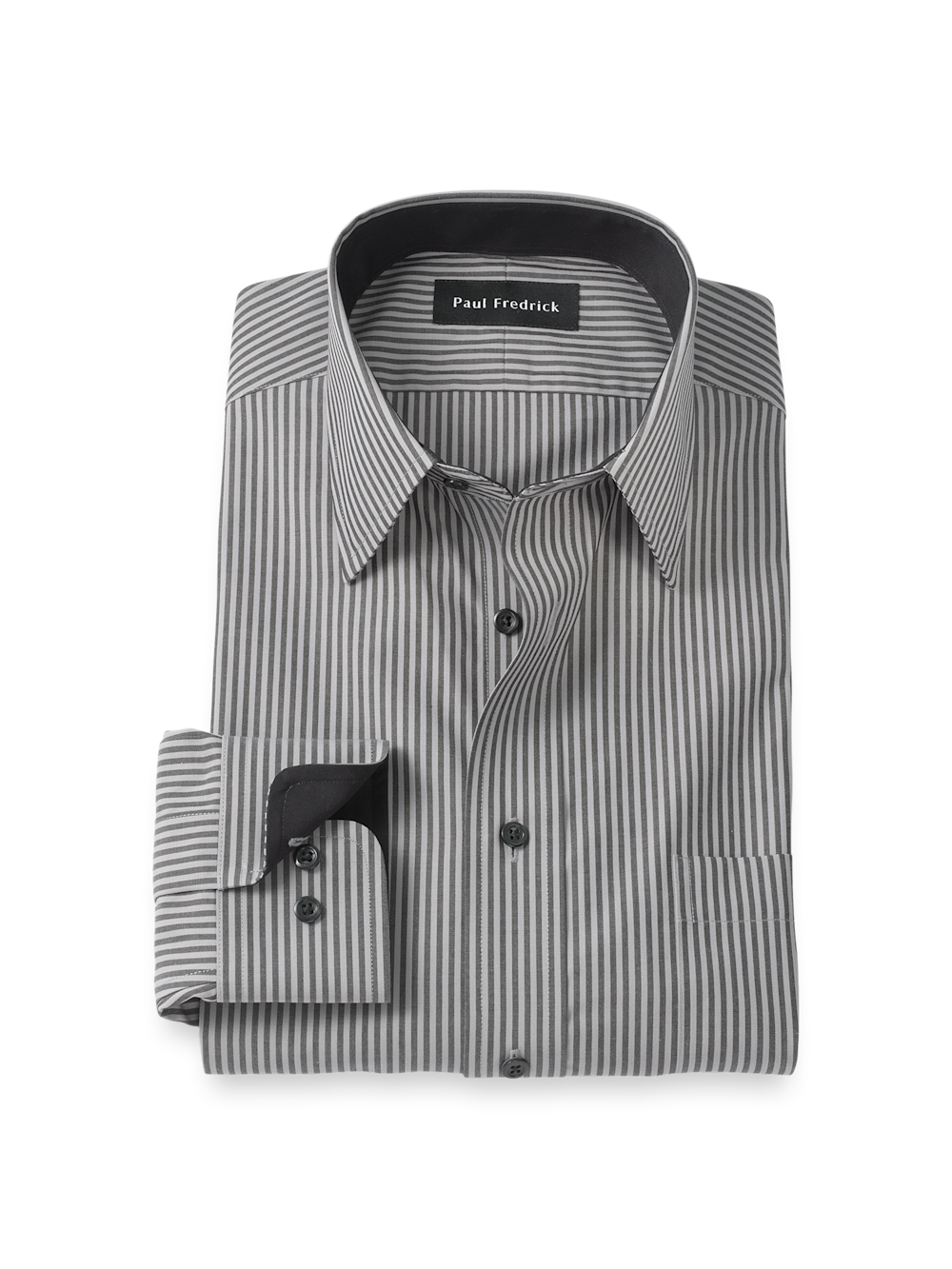 Product Image of Non-iron Cotton Stripe Dress Shirt With Contrast Trim-Black