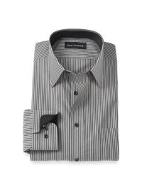 Non-Iron Cotton Stripe Dress Shirt With Contrast Trim - Black